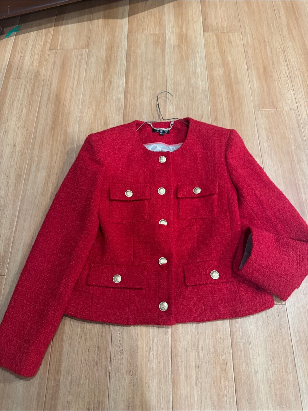 J. Crew Red Tweed Blazer with Gold Buttons